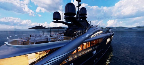 Luxury yacht with sleek design cruising on the water"