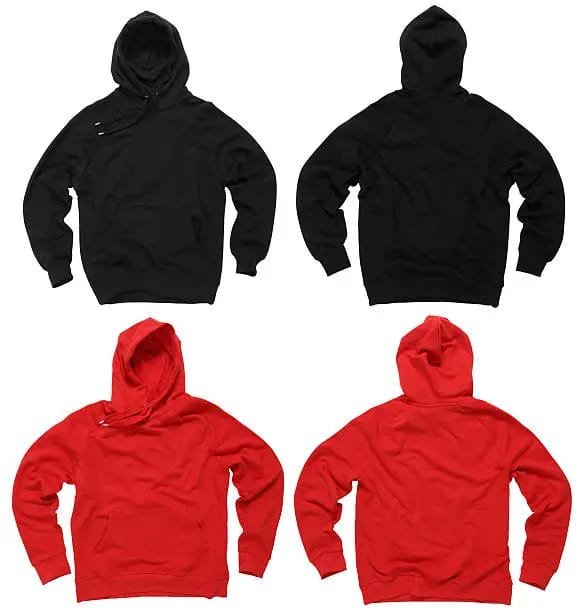 Black and red Sp5der hoodies front and back view