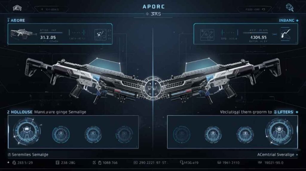 Gun comparison chart with weapon stats and DPS analysis inspired by the players infoguide dmgconselistas system.