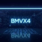A futuristic digital interface displaying the term bmvx4 in glowing neon light, surrounded by abstract tech patterns.
