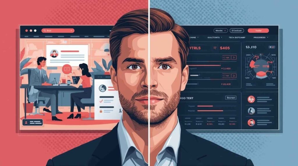 A focused professional working on a laptop in a bright modern office, showcasing innovation and productivity at renas tech.